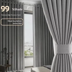 Linen Look Polyester 100% Blackout Curtains for Hotel Room Solid Color Thermal Insulated Window Drapery
