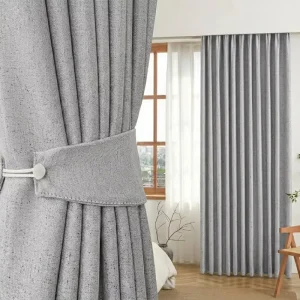 Linen Look Polyester Blackout Hotel Curtains Soundproof Jacquard Fabric Window Treatments for 5 Star Hotel Project
