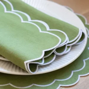 Linen Napkins Eco friendly Dining Accessories Scalloped Edges White Trim 18×18 Set of 2 Handmade Rectangle 50pcs