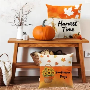 Linen Printed Pumpkin Festival Throw Pillow Cover with Zipper Closure Eco-Friendly Home Decor