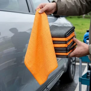 Lint Free Scratch Free Waffle Car Towel 40x40cm Custom Absorbent Quick Drying Microfiber Auto Detailing Cleaning Cloth