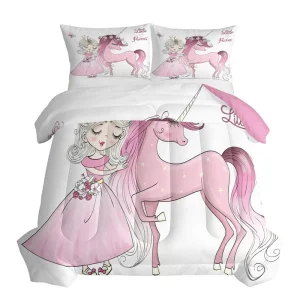 Little Princess Unicorn Feather Soft Synthetic Fiber Quilted Duvet Cover Set 3-Piece Customizable Feather Silk Cotton Filling