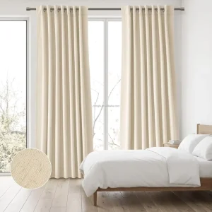 Living Room Energy Saving Blackout Curtains with Thermal Insulation Linen Blend Pleated Design Eco Friendly