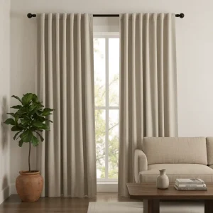 Living Rooms Linen Blend Blackout Curtains Pleated Pattern Waterproof Eco Friendly Modern Style All Season Light Control