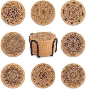 Logo Cork Tea & Beer Coaster Mat Natural Placemat Insulation Pads Wood Color Round Asian Zen Style Environmental Friendly