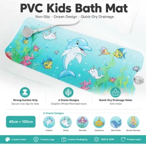Long Size PVC Anti Slip Bath Mat Non Slip Shower Mat Anti Slip Bathtub Mat Long Bathroom Floor Mat Custom Pattern OEM