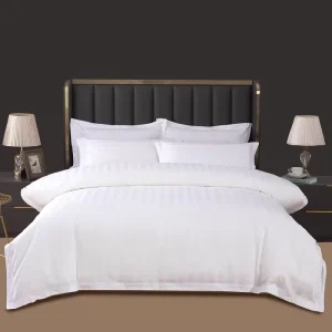 Long-Staple 100% Cotton 60S Hotel Bedding Set 4PCS 300TC White Stripe Bed Sheets and Duvet Cover