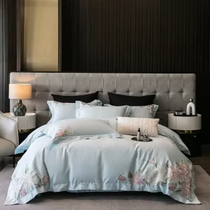 Long Staple Cotton 4 Piece Bedding Set High Density Sateen Fabric Heavy Duty Floral Embroidery Duvet Cover Set