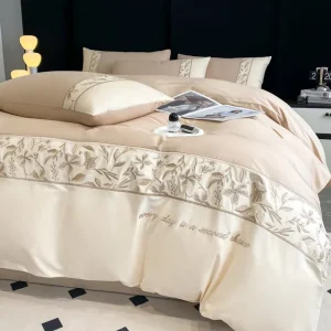 Long Staple Cotton Bedding Set Embroidered Duvet Cover Fitted Sheet Luxury Bed Sheets