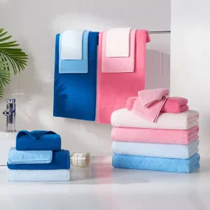 Long staple Cotton Warp knitted Towel Set Class Plain colored Antibacterial Two piece Bath towel Set Home Use