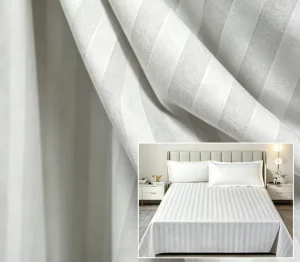 Long term Cooperation Flexible Wear Resistant 100% Polyester 1cm Stripe Fabric for Regular Hotel Room Linen