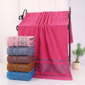 Longren Soft Absorbent Cotton Jacquard Bath & Beach Towel Window Flower Printed Shedding Resistant for Men Women Adults