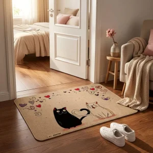 Love Cat Animal Print Polyester Washable Cushioned Door Mat for Home & Hotel Use