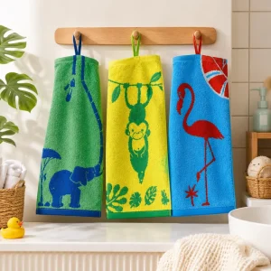 Lovely Animal Cartoon Towel Woven Pure Cotton 25*50cm 47g Lightweight Children’s Towel with Hanging Strap