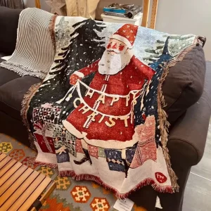 Low MOQ Custom Christmas Tree and Santa Vintage Aubusson Jacquard Woven Tapestry Manufacturer