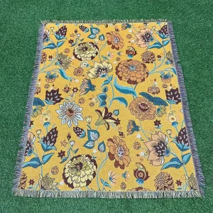 Low MOQ High Quality Woven Technique Jacquard Sofa Blanket Floral Plant Custom Tapestry Throw Camping Picnic Four Seasons Use