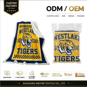 Low Moq Custom High School Sport Team Logo Blanket Cozy Fleece Sherpa Sublimation Printing Throw Blanket With Customized Design