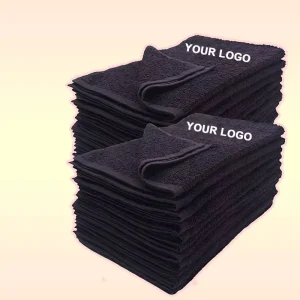 Low Moq Custom logo Hairdressing Cotton Black Bleach Proof Bleach Safe Bleach Resistant Hand Towels for Salon Spa