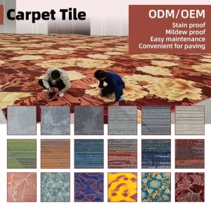 Low Price Nylon Square Hotel Carpet Tiles with PVC Backing Non Slip & Stain Resistant for Bedroom and Hallway Use