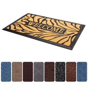 Low Profile Outdoor Indoor Rubber Door Mat with Novelty Pattern Cushioned Welcome Shoes Scraper Doormat Washable