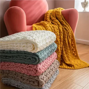 Lozenge Pattern Knit 100%Acrylic Diamond Hole Crochet Knitted Throw Blanket King for Household Chair Decorative Les