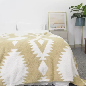 Lozenge Pattern Throw Blanket Rectangular Custom Polyester Knitted Blanket for Home Decoration