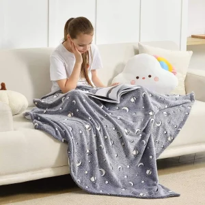 Luminous Flannel Blanket Galaxy Stars Design Soft Cozy Fleece Glow in the Dark Throw Blanket for Kids