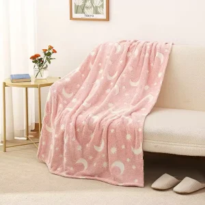 Luminous Glowing Moon & Star Pattern Modern Polyester Children’s Flannel Throw Blanket