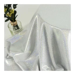 Lurex Metallic Glitter Polyester and Spandex White Hologram Holographic Fabric for Printing