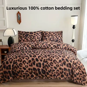 Luxurious 100% Cotton Bedding Set Retro style Leopard Print Jacquard 4 piece Set Bedsheet Duvet Cover Pillowcase Household Hotel