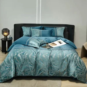 Luxurious 60 for Lenzing Lyocell Jacquard Bedding Set Smooth Comfortable Fall Fashion with Leaf Pattern Light Luxury