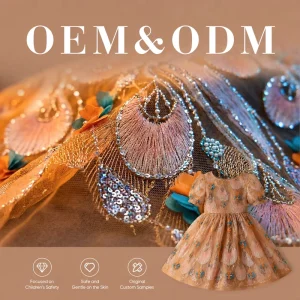 Luxurious Breathable Eco Orange Beaded Sequin Lace Fabric Heavyweight Mesh 3D Chiffon Embroidery for Bridal Gown Crafting
