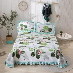 Luxurious Floral Bed Skirt Set Double Size Cotton Printed Design Home Hotel Wedding Winter Bedding