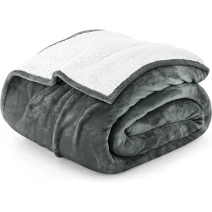 Luxurious Queen Size Plain Grey 480 GSM Sherpa Fleece Blanket Fluffy Soft Cozy Warm Customized Throw Blanket for Couch Sofa Bed