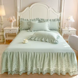 Luxurious Soft and Breathable Lace Bed Skirt Pure Colour Bedding Set Dreamy Ruffle Bed Skirt