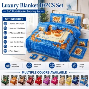 Luxury 10 Piece Winter Warm Raschel Blanket Bedding Set Soft Thick Floral King Size Bed Set for Home