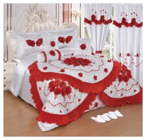 Luxury 10 Pieces Cotton Duvet Wedding Comforter King Sets Bedding Set with Matching Curtains