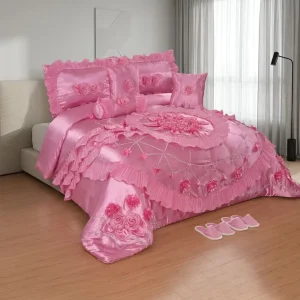 Luxury 10 Pieces Wedding Comforter Bedding Set with Curtain Warm Lace Comforter King Size