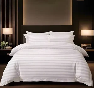 Luxury 100% Cotton 3cm Sateen Stripe Hotel Bedding Set 60s 80s Standard for 5-Star Hospitality