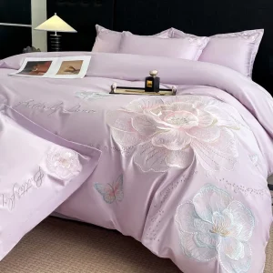 Luxury 100% Cotton 4 Pieces Set Bed Sheet Wedding Home Hotel king Size Embroidery 100S Breathable Duvet Cover
