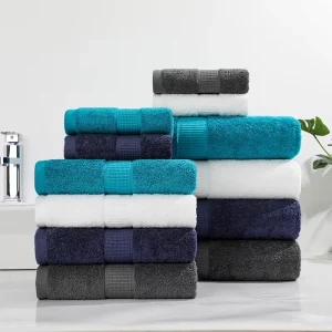 Luxury 100% Cotton Bath Towel Set Waffle Ribbed Border Super Absorbent Soft Terry for Hotel Spa Bathroom Adults Custom