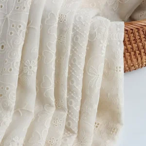 Luxury 100% Cotton Embroidery Fabric White Eyelet Knitted for Woman Dress Wedding Accessories Home Girls Boys’ Shoes