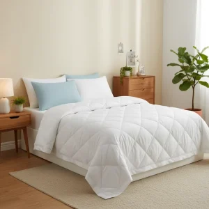 Luxury 100% Cotton Fleece Blanket Queen Size Premium White Bedding Soft Shell Breathable Summer Quilt Set Eco-Friendly Europe