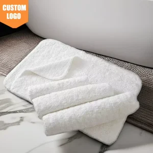 Luxury 100% Cotton Hotel Floor Towels Custom Logo Plain White Bath Mat 60*90cm Hilton Style Tub Mats for Bathroom