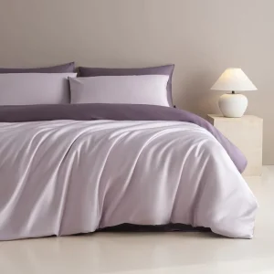 Luxury 100% Cotton Satin Floral 300TC Two Tone 4Pcs Duvet Cover & Bed Sheet Set