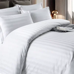 Luxury 100% Cotton Satin Stripe Hotel Bedding Sets Customizable Queen & King Sizes White Bed Sheets Hotel Hospital Use
