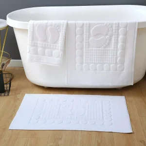 Luxury 100% Cotton Woven Bath Mat Set with Jacquard Design Absorbent & Organic Eco Friendly for Hotel Spa Shower Bathtub Use
