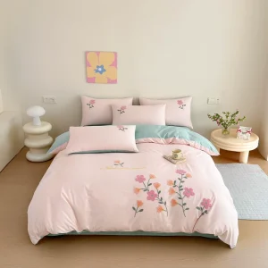 Luxury 100% Long staple Cotton 4 Piece Bedding Set Tufted Towel Embroidery Duvet Cover Floral Eco friendly Breathable Bed Linen