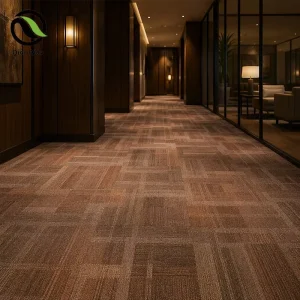 Luxury 100% Nylon Fireproof Hotel Carpet Tile 50x50cm Multi Level Loop 3D Textured PVC Backed Commercial Heavy Duty