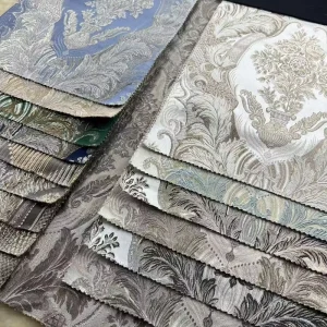 Luxury 100% Polyester Dyed Woven Fabric with European Floral Motif Heavyweight & Shrink-Resistant for Curtains and Upholstery
